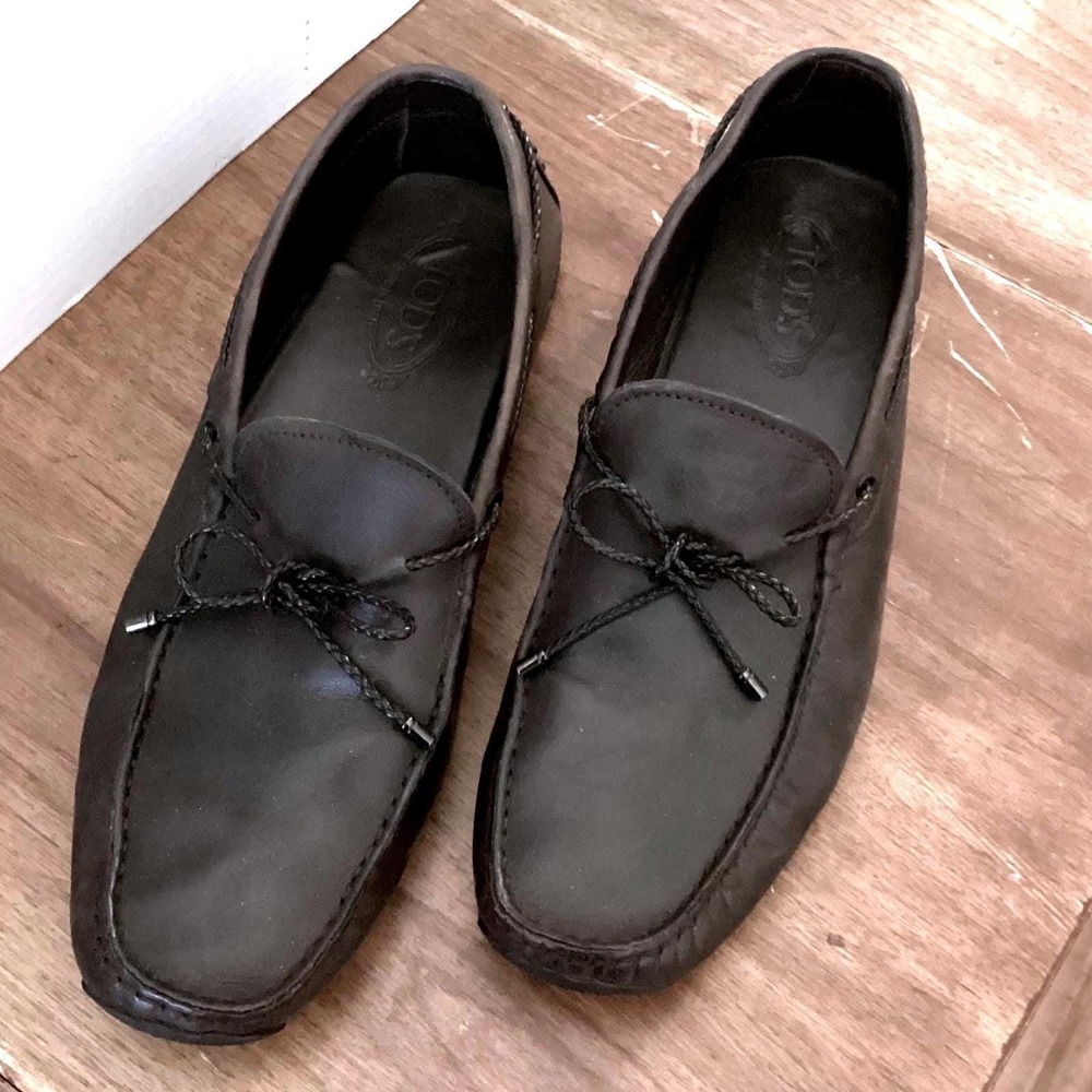 Tods Mens Gommino Driving Dark Brown Leather Lace Up Loafers Made in Italy 11